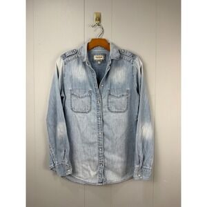 Express Boyfriend Denim Shirt Womens Small Light Wash Blue Cotton Button Down